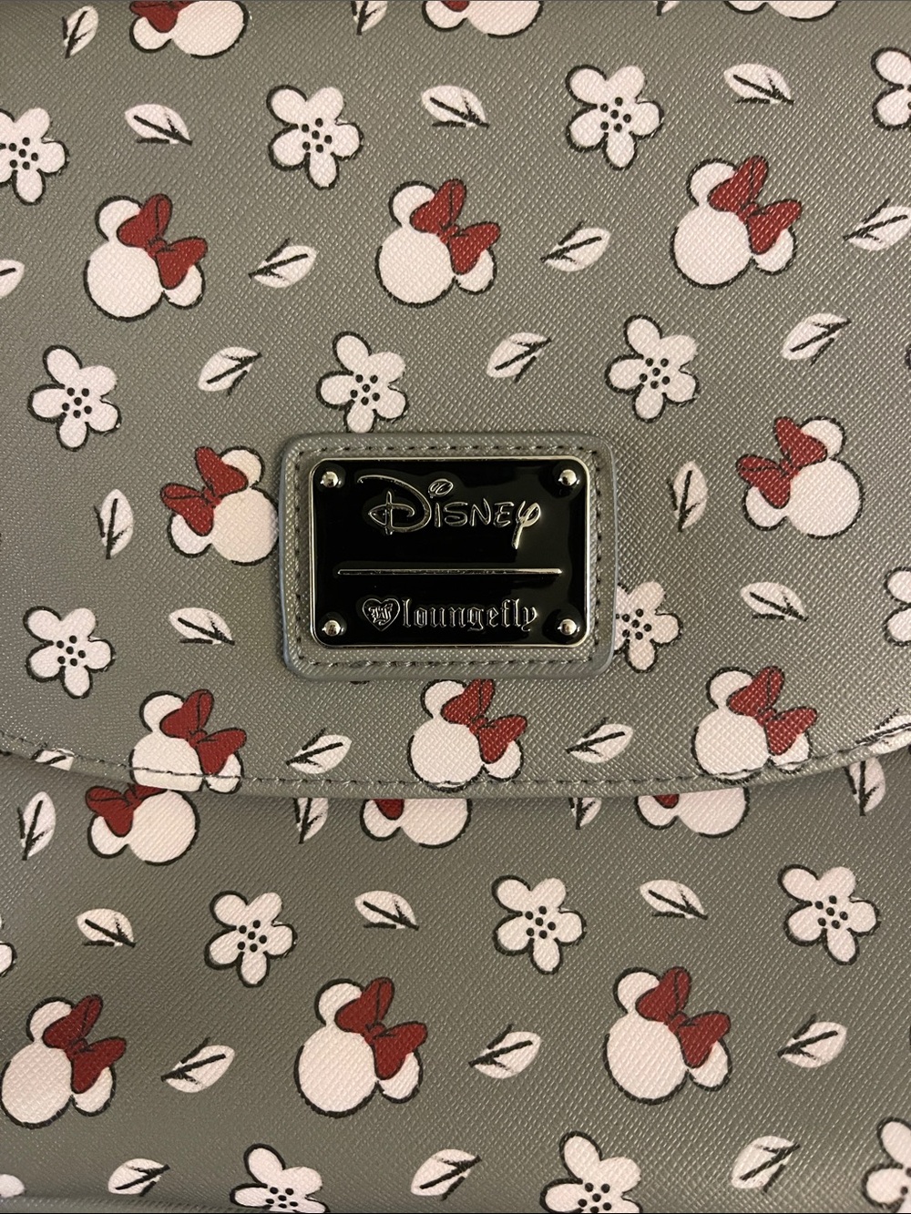 Loungefly Disney Gray Minnie Mouse Floral Crossbody with Minnie Charm - Picture 2 of 14